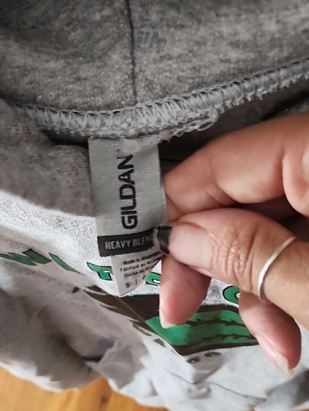 Gildan Gray Pullover Hoodie with Green Graphic - Picture 2 of 5